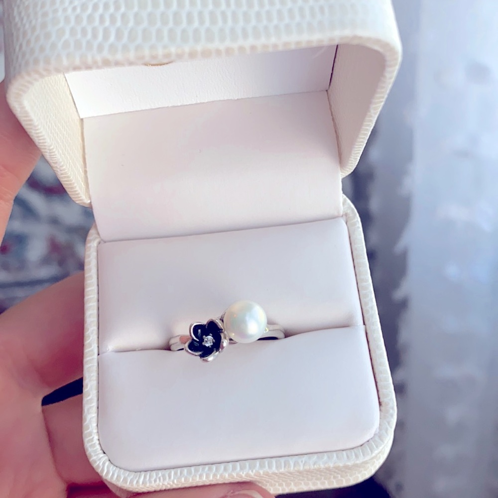 AUTHENTIC Pandora Mystic Floral with Pearl Ring